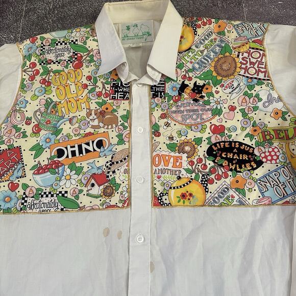 Men's Vintage 80s The Quacker Factory Cat Dog Floral Pants Button Up Shirt Sz XL - Picture 2 of 5